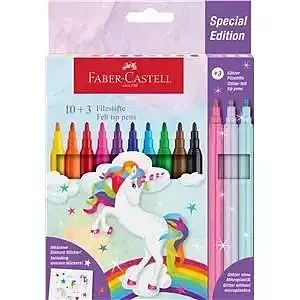 Flamastry zamek edycja jednorożec faber-castell 10 kolorów + 3 kolory pastelowe + naklejki