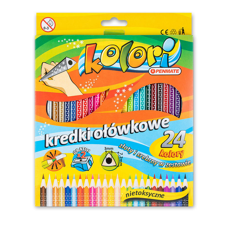 Kredki ołówkowe penmate kolori premium trójkątne 24 kolory z temperówką