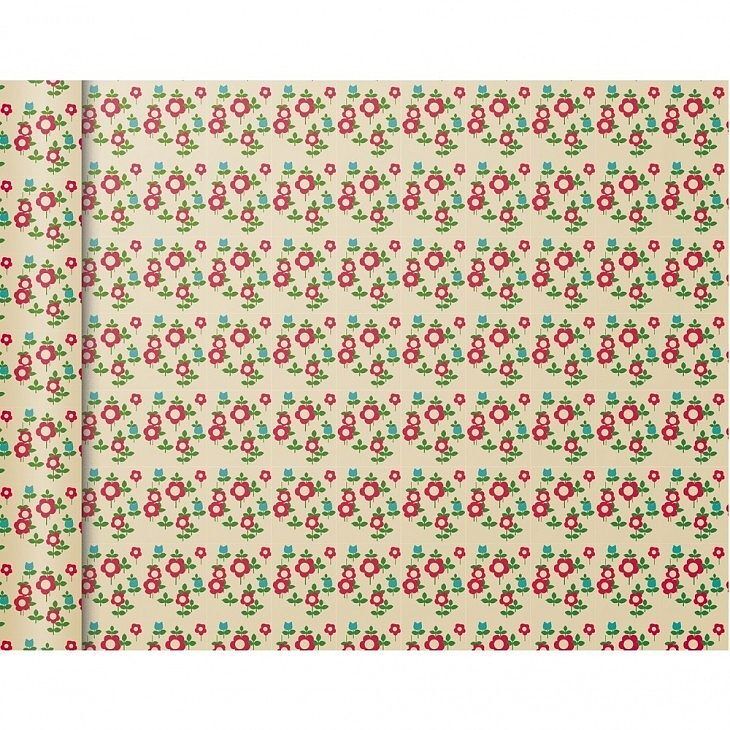 Papier pakowy mini rolki 5x0,35m czerwone kwiaty