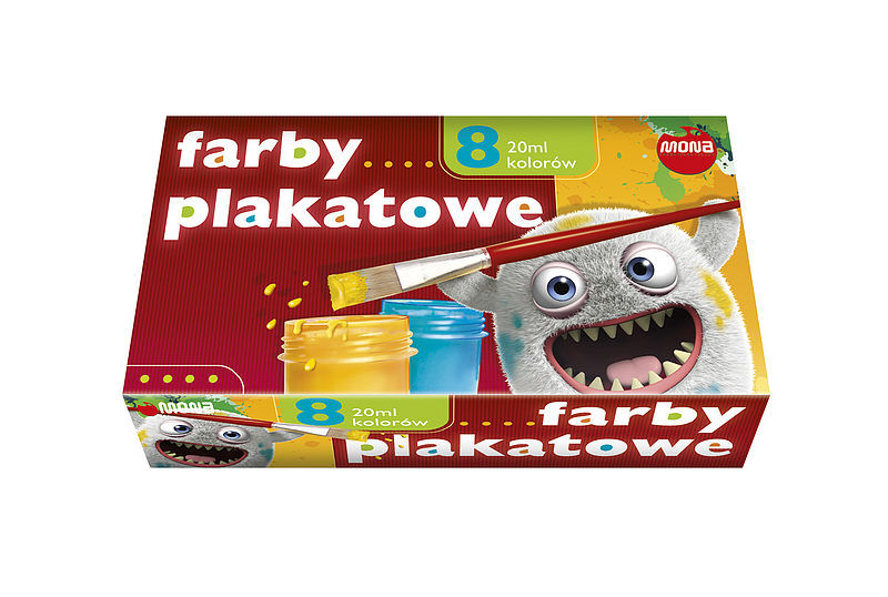 Farby plakatowe ekonomiczne mona 8 kolorów, 20 ml