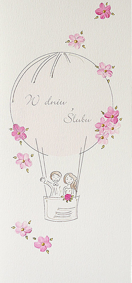 Karnet ślub różowy balon mak dl s15