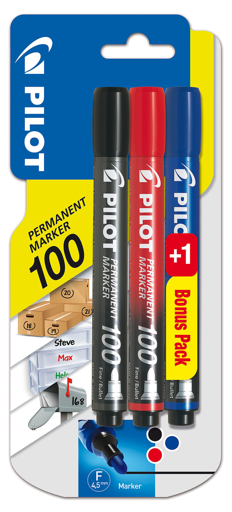 Marker permamentny pilot sca-100 set 2+1 (czarny/czerwony/niebieski)