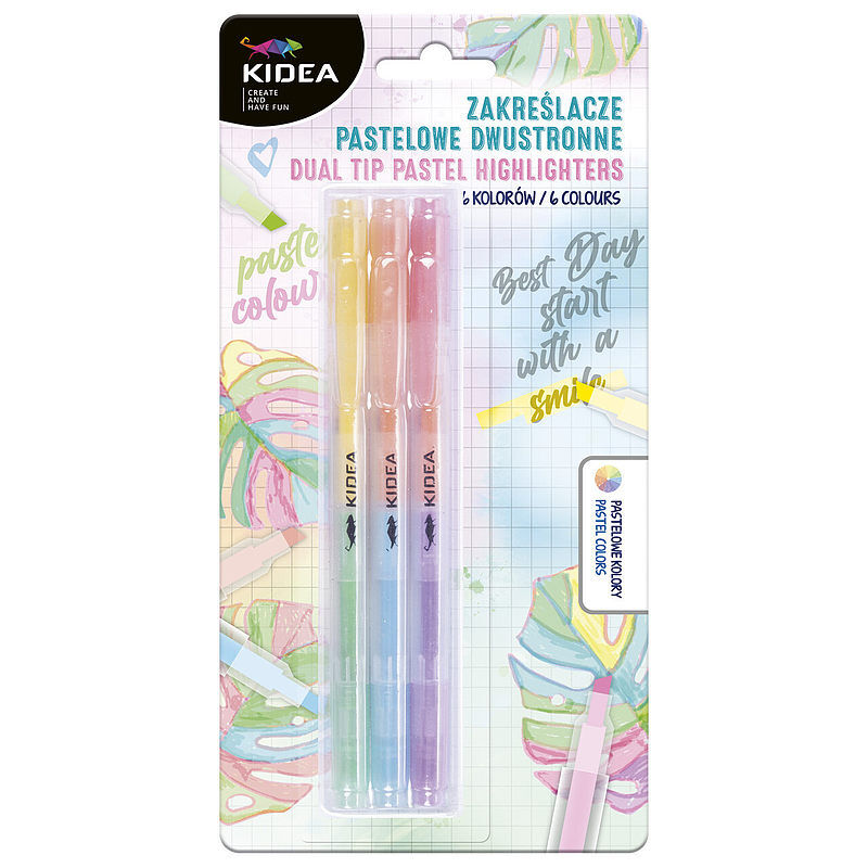 Zakreślacz kidea 2 w 1 pastelowy dwustronny 6 kolorów