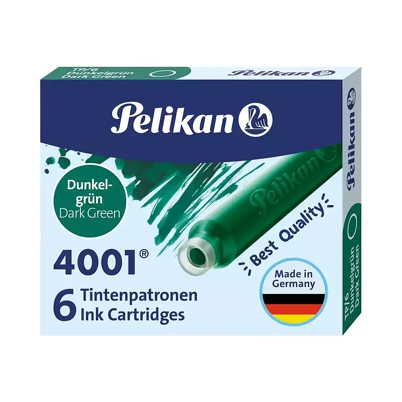 Naboje do piór krótkie ciemno zielone pelikan 6 szt