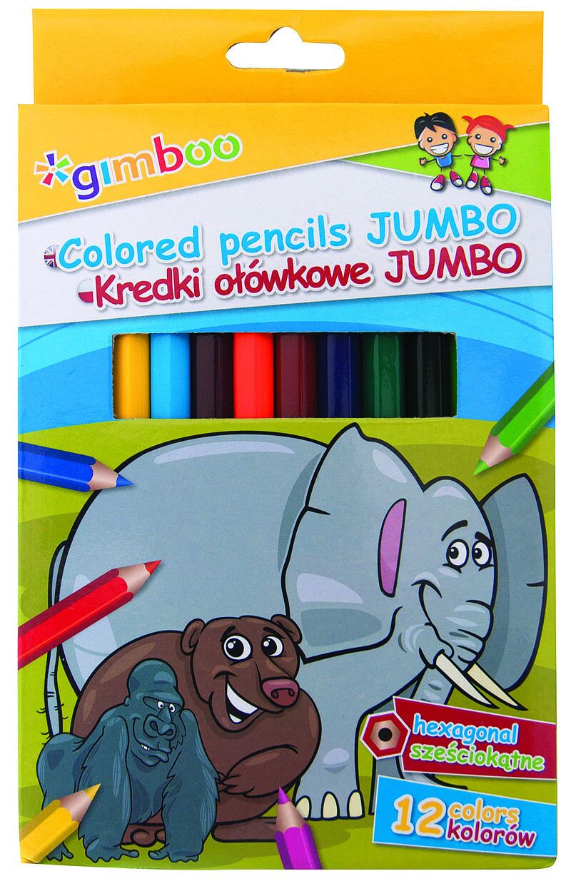 Kredki gimboo ołówkowe sześciokątne jumbo 12 kolorów