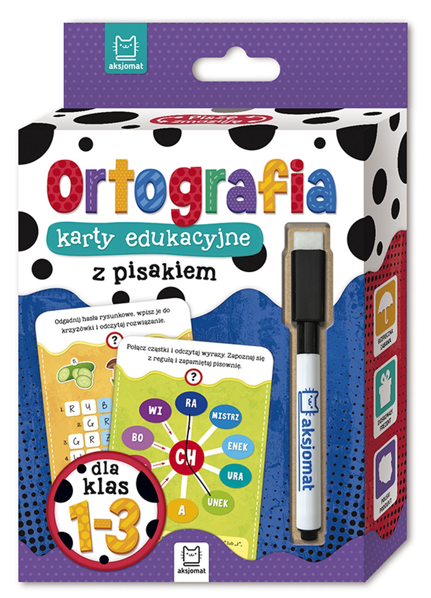 Ortografia klasy 1-3 – karty edukacyjne z pisakiem dla klas 1-3