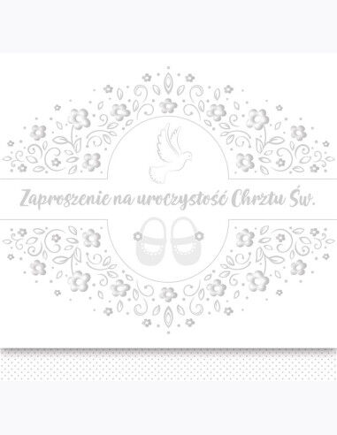 Zaproszenie kwadrat ZKW 120x120 Chrzest nr 56260 Dziecięce - Baby, Chłopiec, Dziewczynka, Religia, Srebrne, Tłoczenie