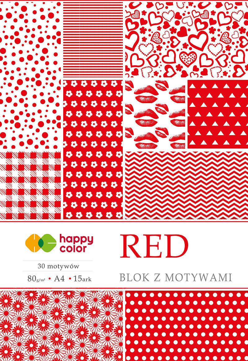 Blok happy color z motywami red a4 15 arkuszy 80g/m2, 30 motywów