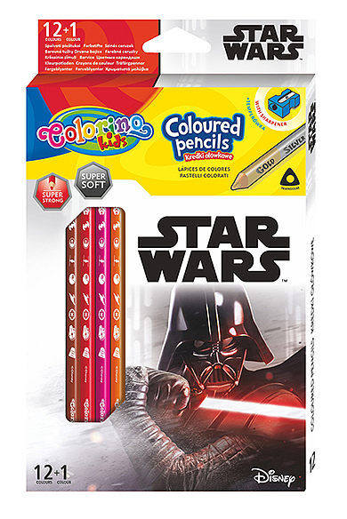Kredki ołówkowe trójkątne colorino kids 13 kolorów 12 sztuk z temperówką star wars