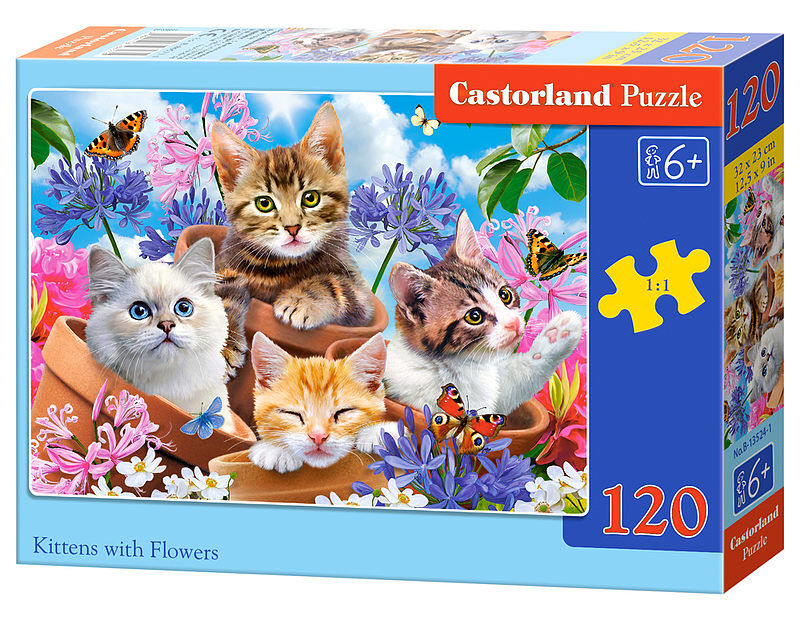 Puzzle 120 kociaki z kwiatami b-13524-1