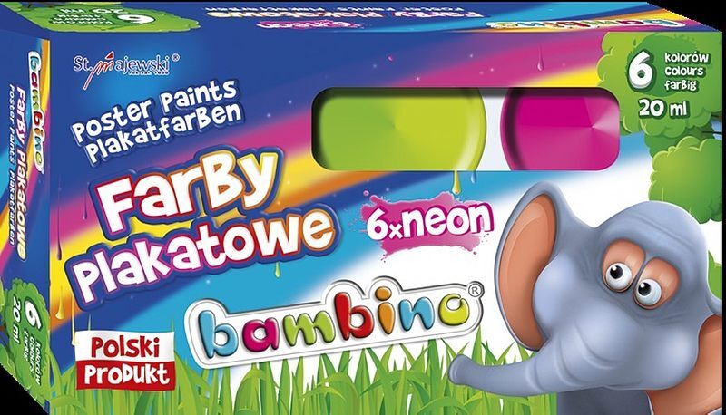 Farby bambino plakatowe 6 kolorów 20ml neon
