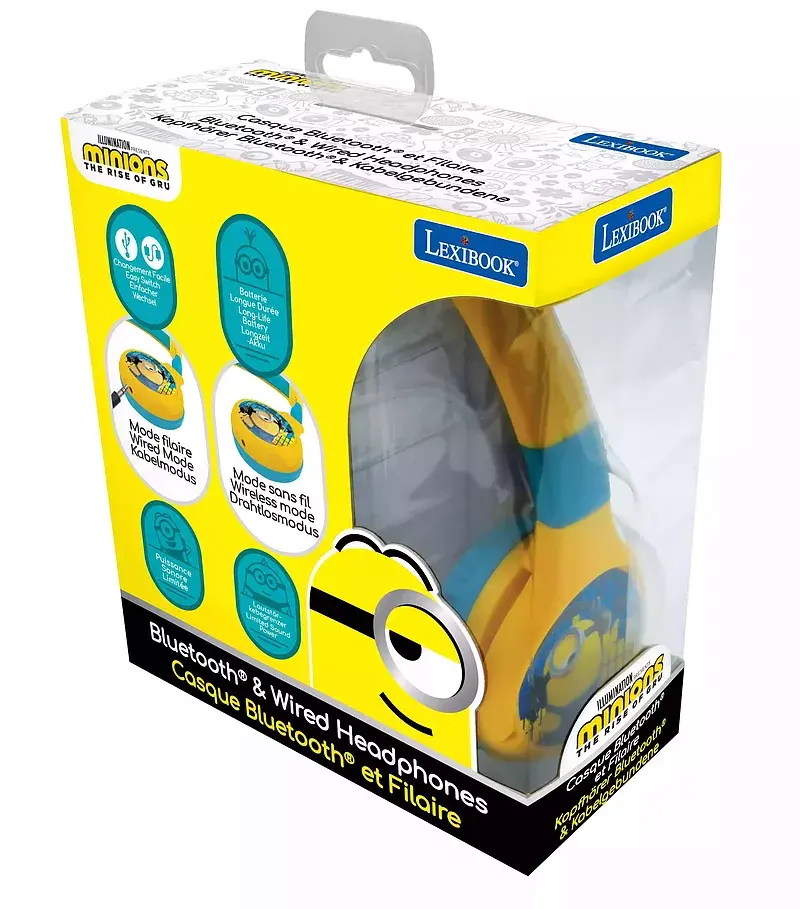 Składane słuchawki minionki 2 w 1 bluetooth i przewodowe z zabezpieczeniem głośności dla dzieci hpbt010des