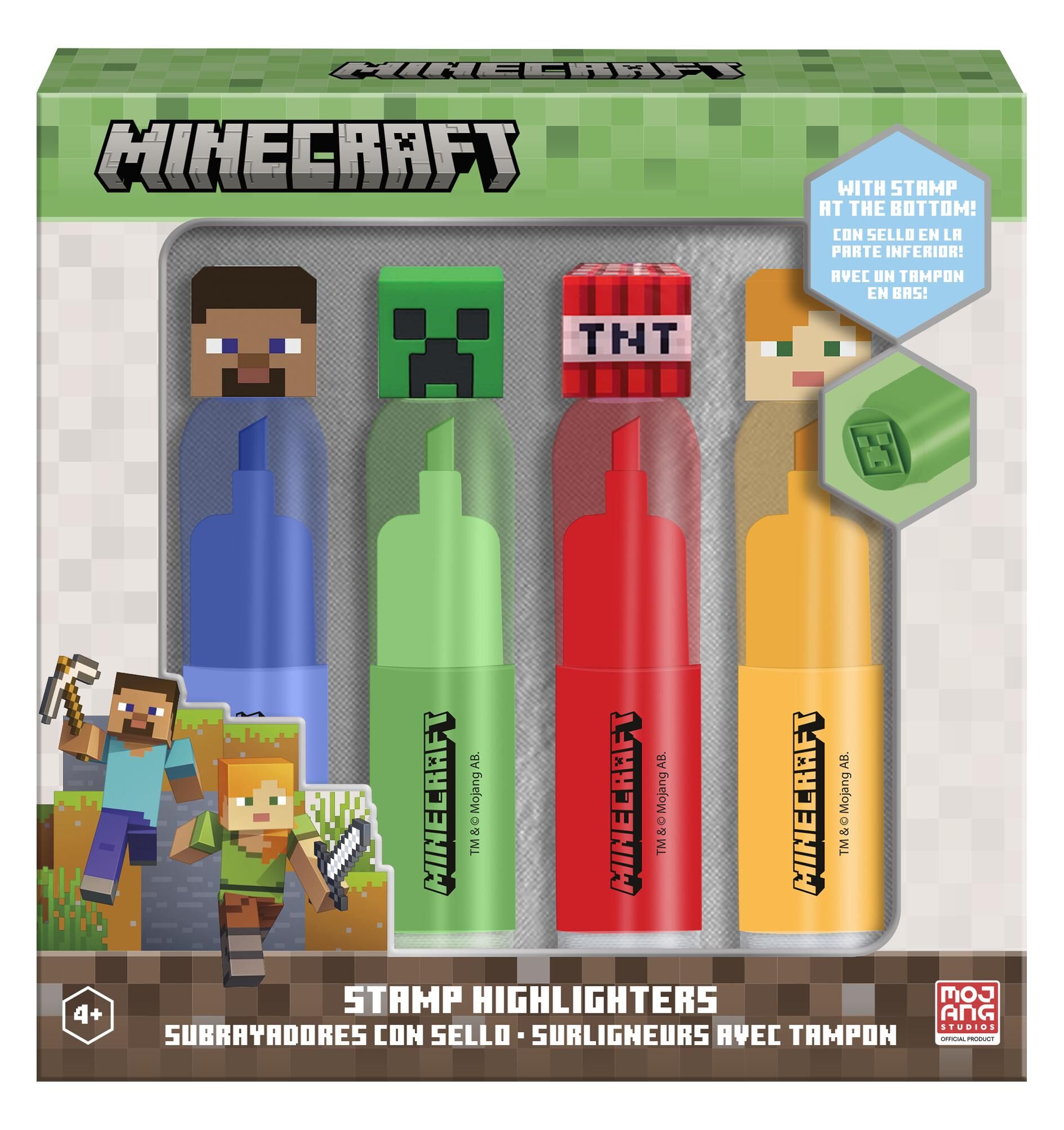 Zestaw 4 flamastrów z topperem 3D Minecraft MC00058