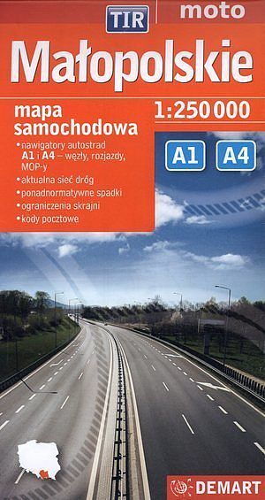 Małopolskie. Mapa samochodowa TIR w skali 1:250 000