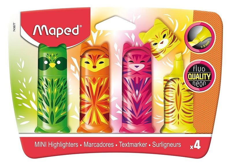 Zakreślacz maped fluo peps pocket mini friends mix 4 kolory blister 743677