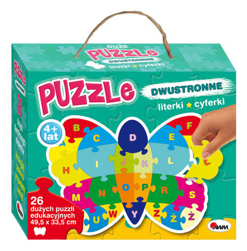 Puzzle dwustronne literki i cyferki motyl
