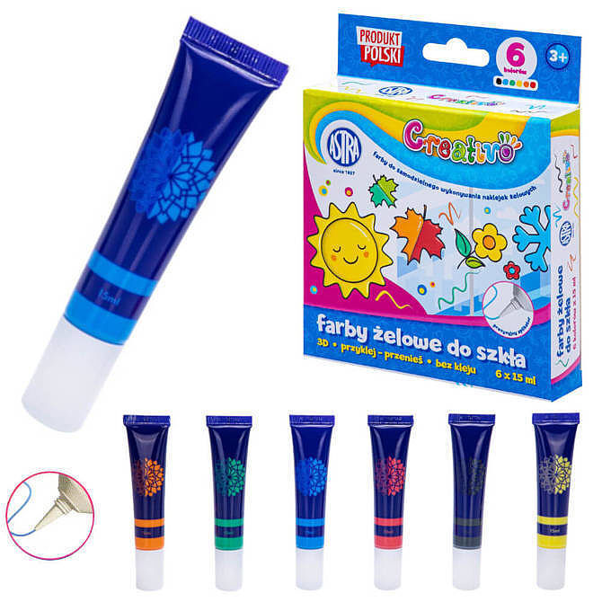 Farby do tworzenia naklejek żelowych zestaw 6 x 15 ml creativo astra