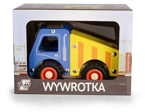 Drewniane auto z oponami Wywrotka