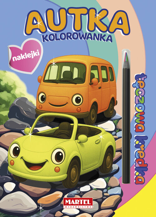 Tęczowa kredka. Autka z naklejkami
