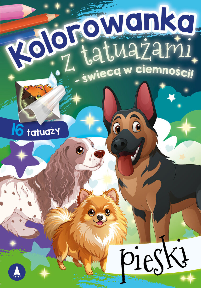 Pieski. Kolorowanka z tatuażami świecącymi w ciemności
