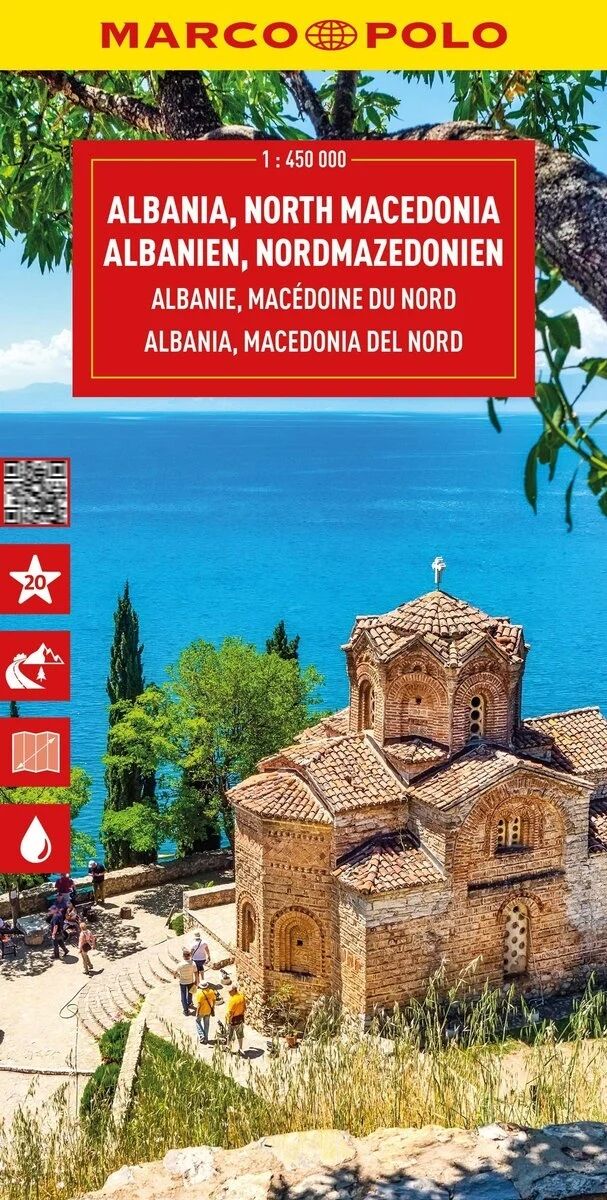 Albania, Macedonia Północna. Mapa drogowa w skali 1:450 000