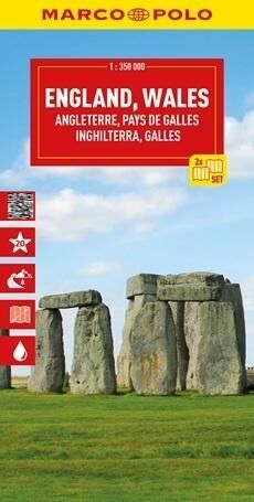 Anglia, Walia. Mapa drogowa w skali 1:350 000