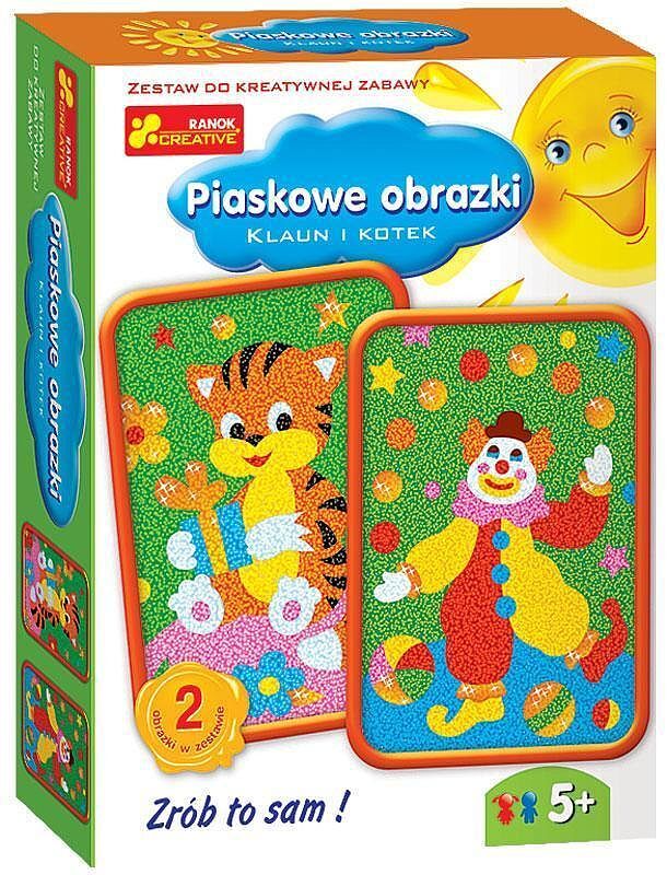Piaskowe obrazki klaun i kotek