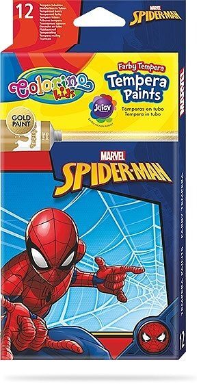 Farby colorino kids tempera w tubach 12 kolorów 12 ml spiderman