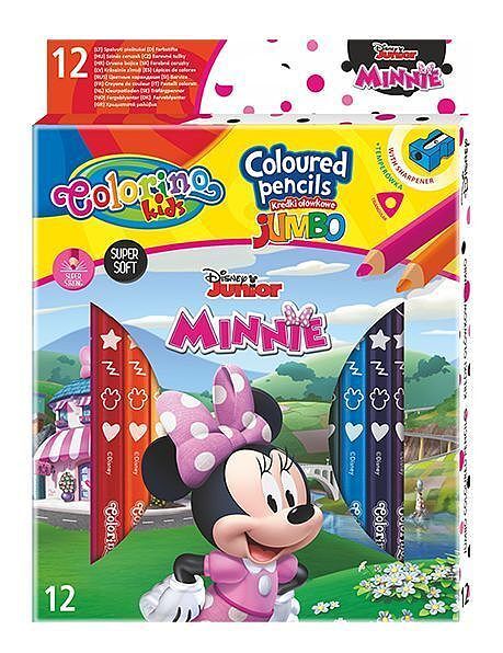 Kredki ołówkowe trójkątne jumbo colorino kids 13 kolorów 12 sztuk z temperówką minnie