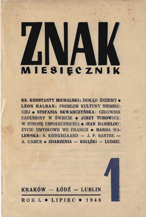 Miesięcznik „Znak” Reprint nr 1 z 1946 roku