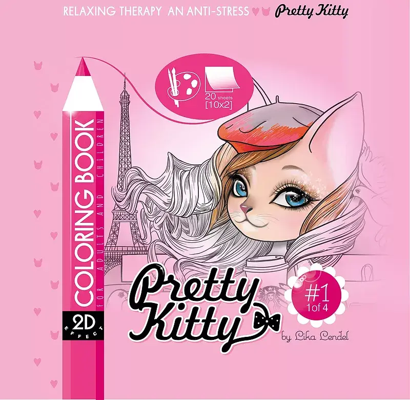 Kolorowanka antystresowa 200x200 20 kartek usztywniana 2d brokat pretty kitty 1