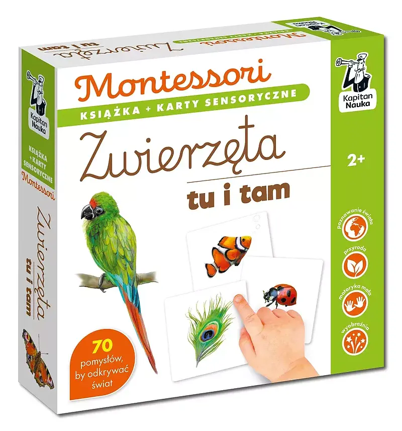 Montessori. Zwierzęta tu i tam. Karty sensoryczne z książeczką. Kapitan Nauka