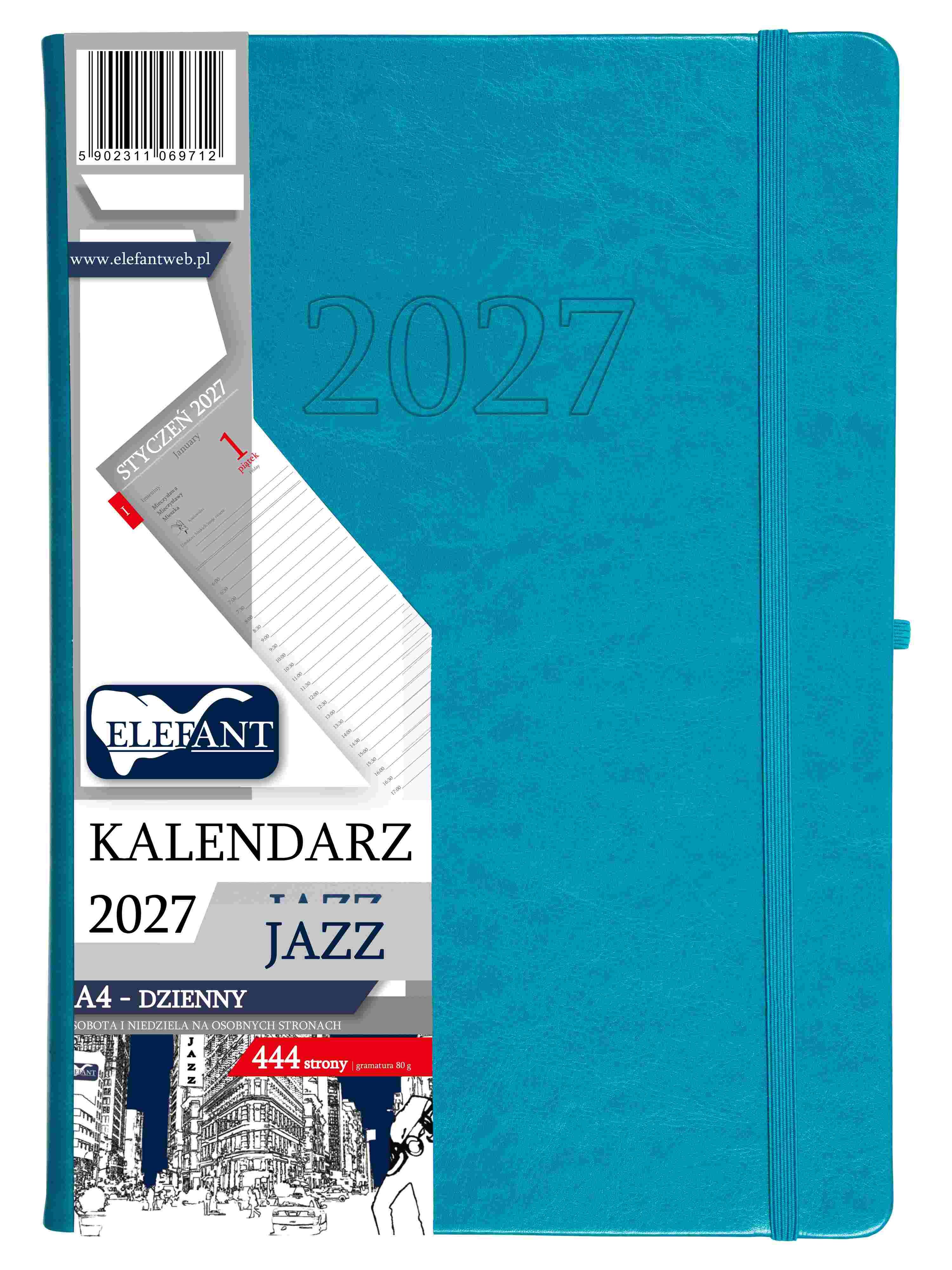 Kalendarz 2027 Jazz A4 dzienny turkusowy