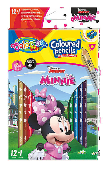 Kredki ołówkowe trójkątne colorino kids 13 kolorów 12 sztuk z temperówką minnie