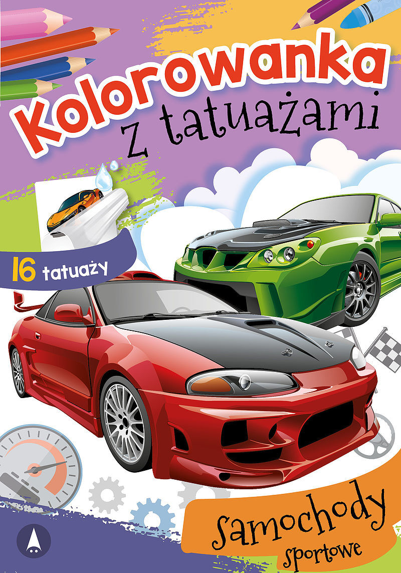 Samochody sportowe. Kolorowanka z tatuażami