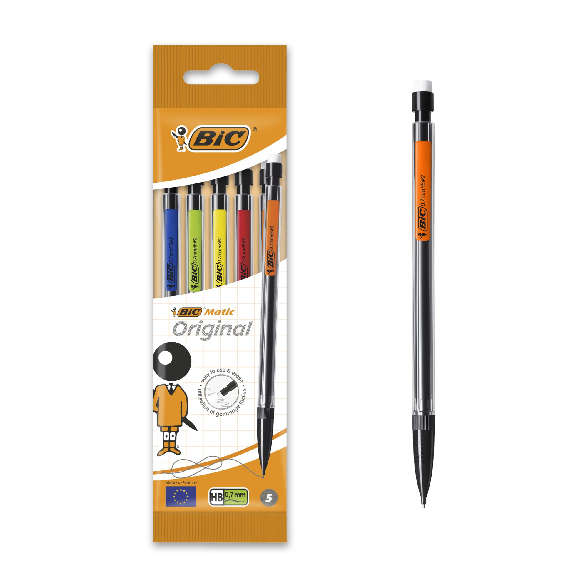Ołówek z gumką Pouch BIC Matic Original 0.7mm HB 5szt.mix kolorów