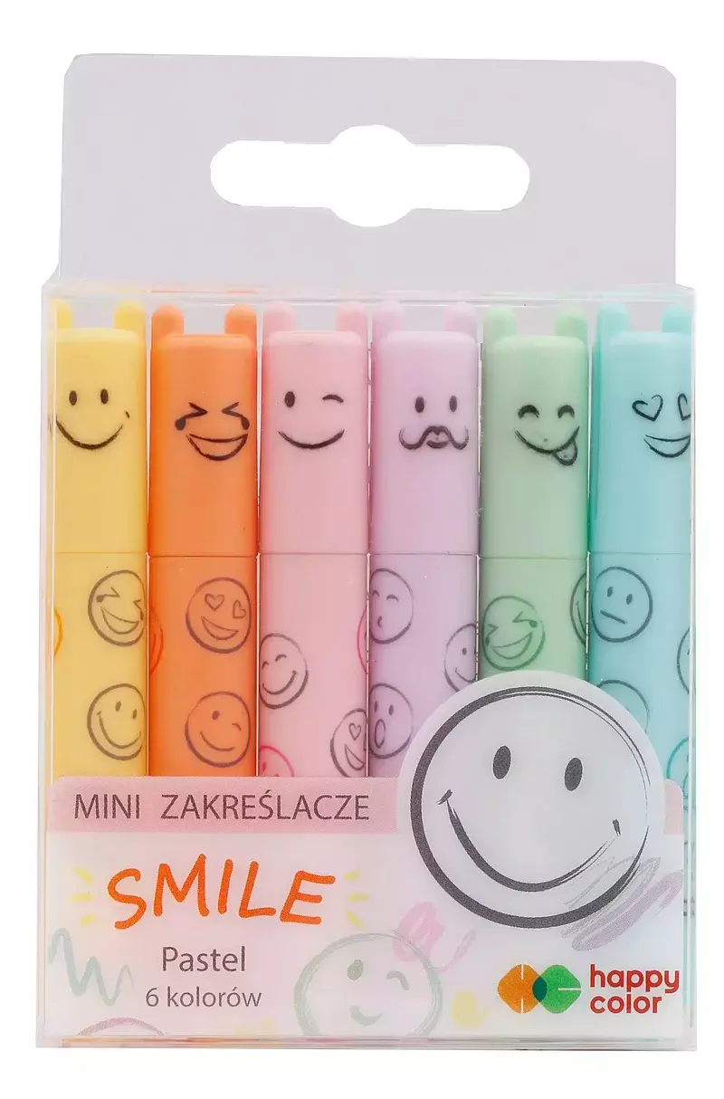 Zakreślacze mini smile 6 kolorów pastelowych happy color 1szt