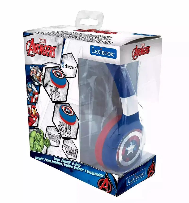 Składane słuchawki avengers 2 w 1 bluetooth i przewodowe z zabezpieczeniem głośności dla dzieci hpbt010av