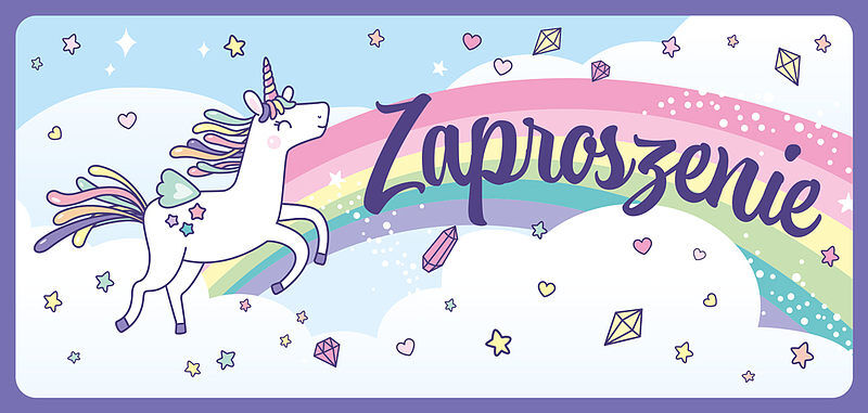 Zaproszenie unicorn 5 sztuk wraz z kopertami