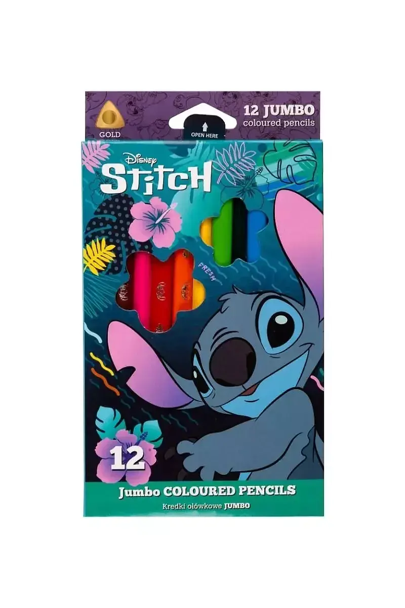 Kredki ołówkowe trójkątne jumbo disney core stitch 12 kolorów