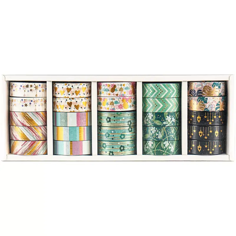 Washi tape gold narcissus set1 display mix 25 sztuk