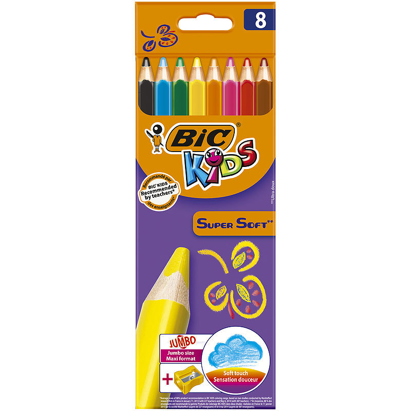 Kredki bic kids super soft ołówkowe pudełko 8 kolorów + temperówka