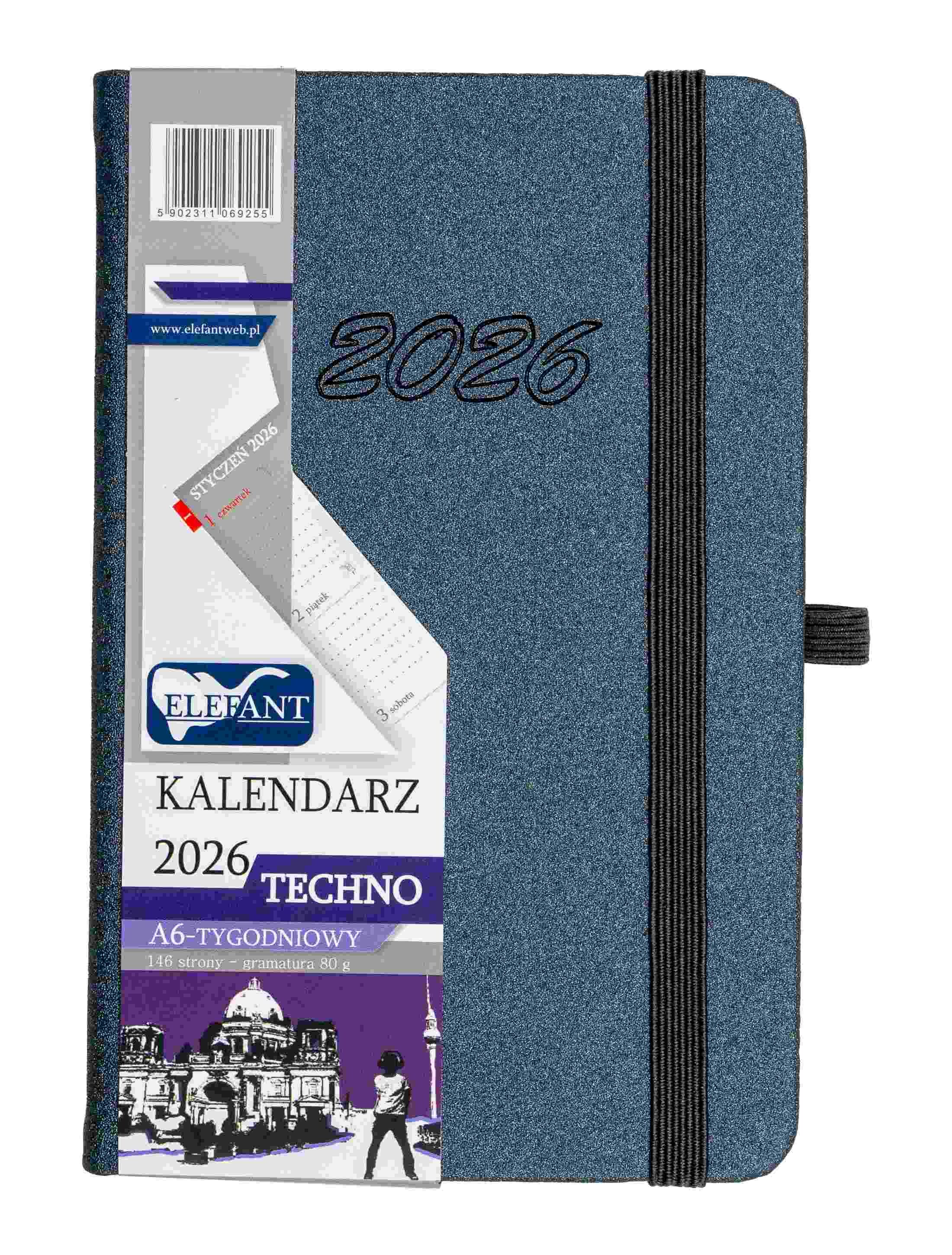 Kalendarz 2026 Techno A6 tygodniowy grafitowy