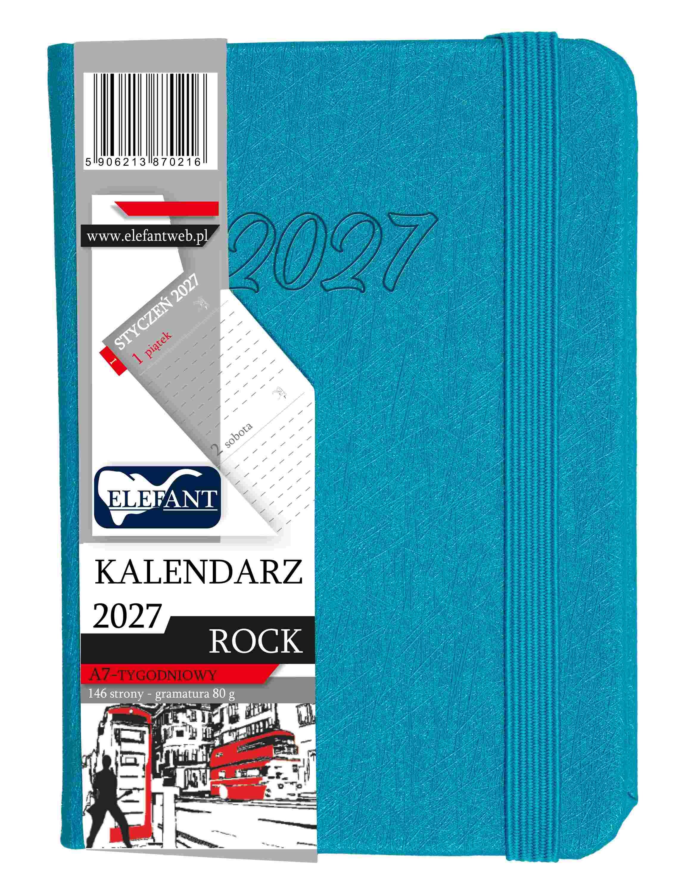 Kalendarz 2027 Rock A7 tygodniowy turkusowy
