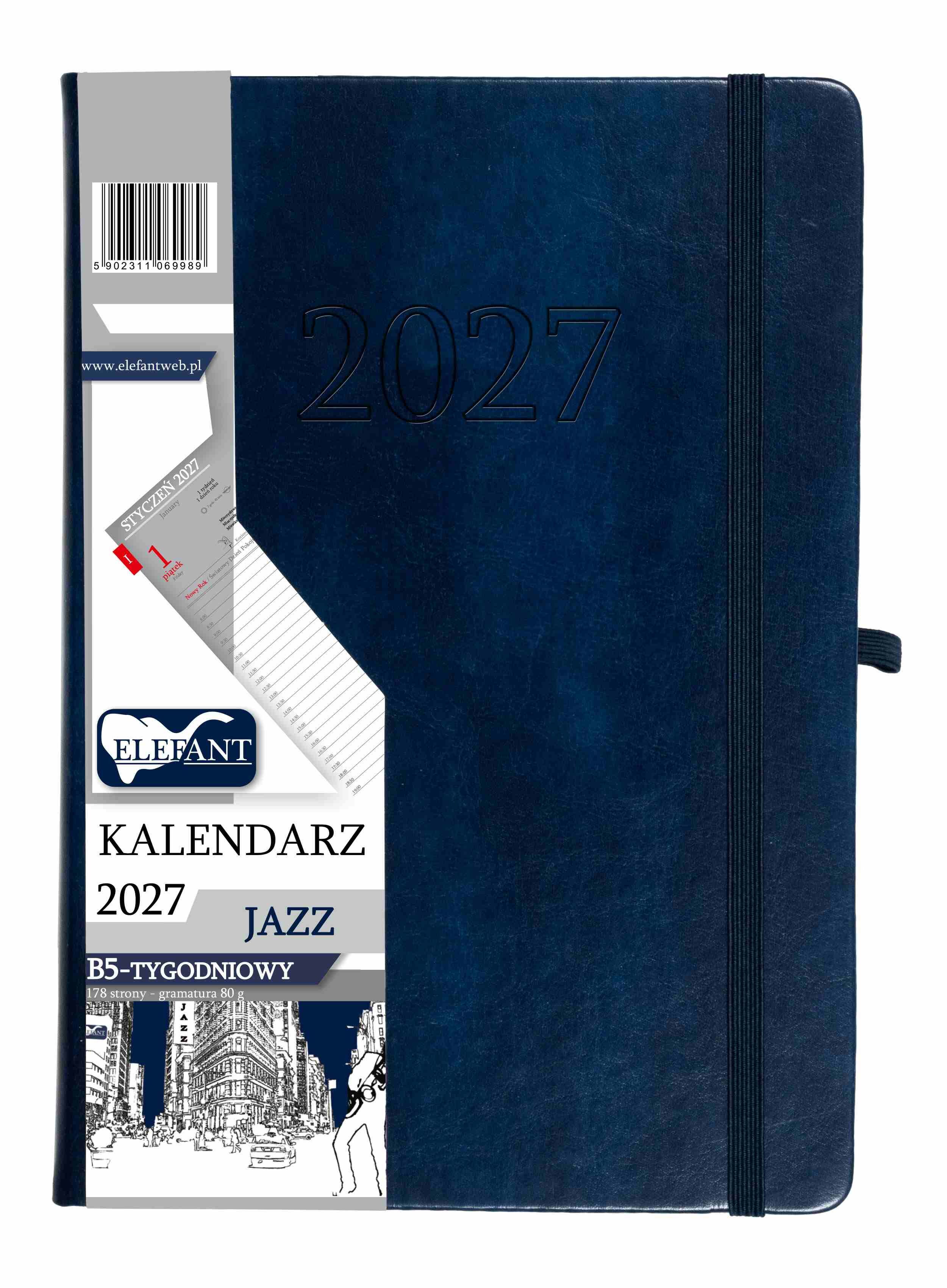 Kalendarz 2027 Jazz B5 tygodniowy granatowy