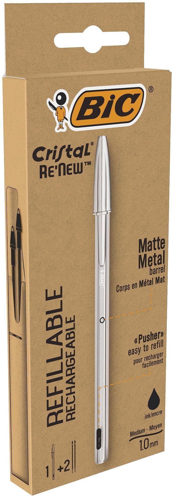 Długopis bic cristal renew metal czarny pudełko 1+ wkład 2szt