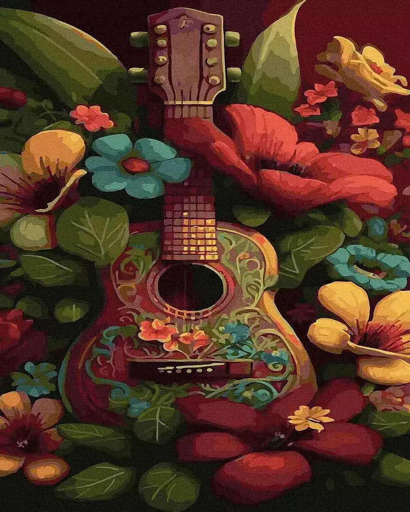 Malowanie po numerach gitara w ogrodzie