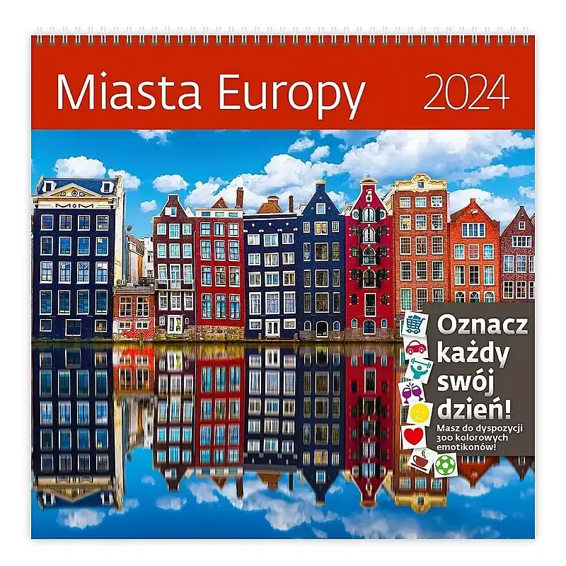 Kalendarz 2024 miasta europy z naklejkami ścienny