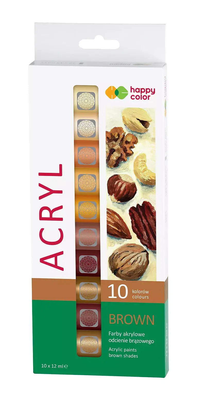 Farba akrylowa zestaw 12 ml x 10 kolorów odcienie brązowego happy color