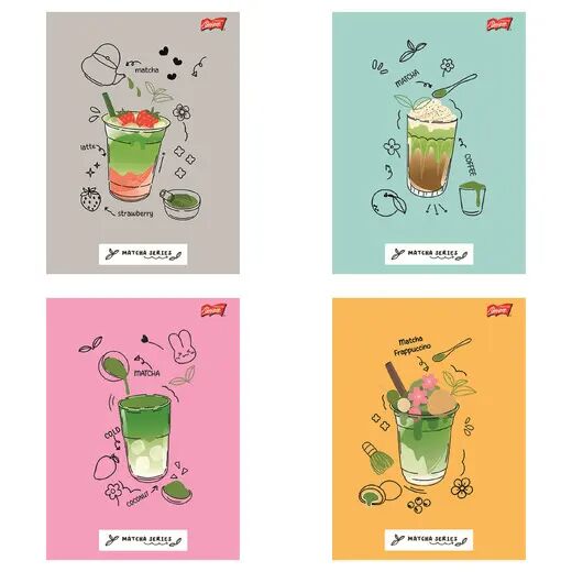 Paczka Zeszyt A4 32k.linia dwukolorowa okładka laminowana Matcha Mood mix 15 sztuk